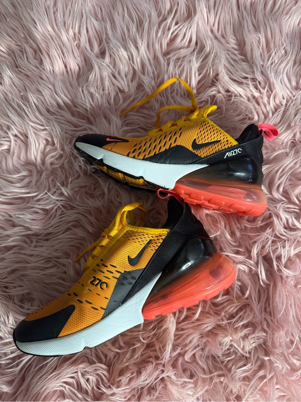 Nike Kids Air Max 270 Yellow Black with Orange Heel